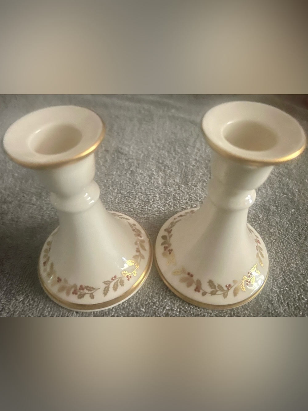 Vintage Lenox Candlesticks w/ Gold Leaf Trim, External Christmas Collection